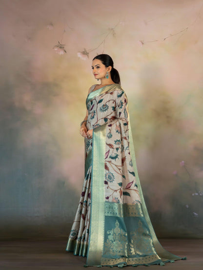 Metallic Kalamkari Print Jacquard Saree - Yuvani