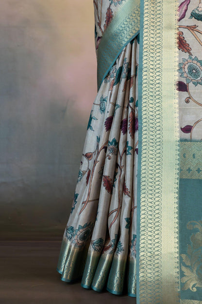 Metallic Kalamkari Print Jacquard Saree - Yuvani