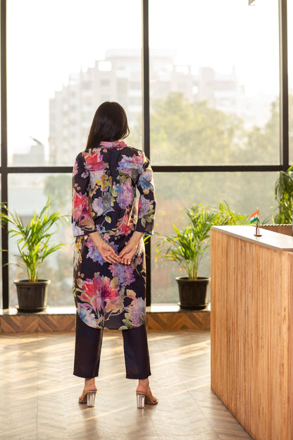 Midnight Navy Long Shirt Coord Set - Yuvani