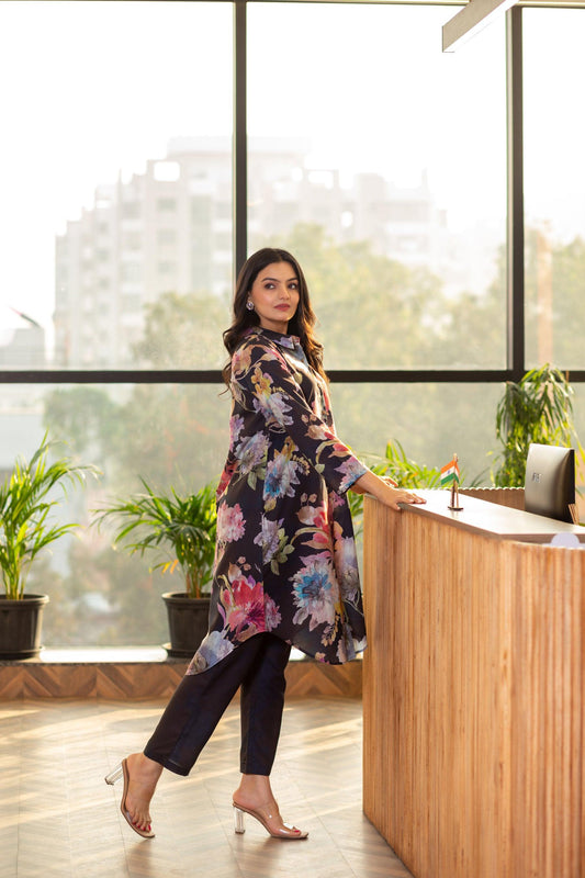 Midnight Navy Long Shirt Coord Set - Yuvani