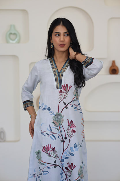 Mint Floral Printed Kurti Set - Yuvani