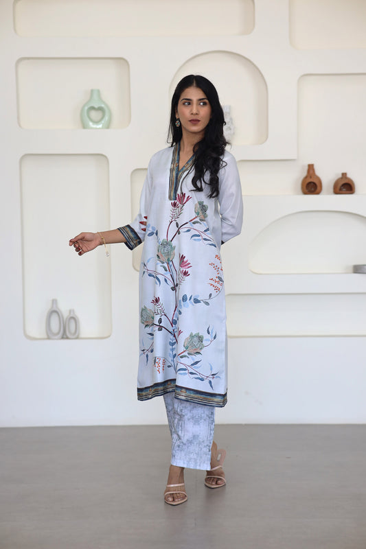 Mint Floral Printed Kurti Set - Yuvani