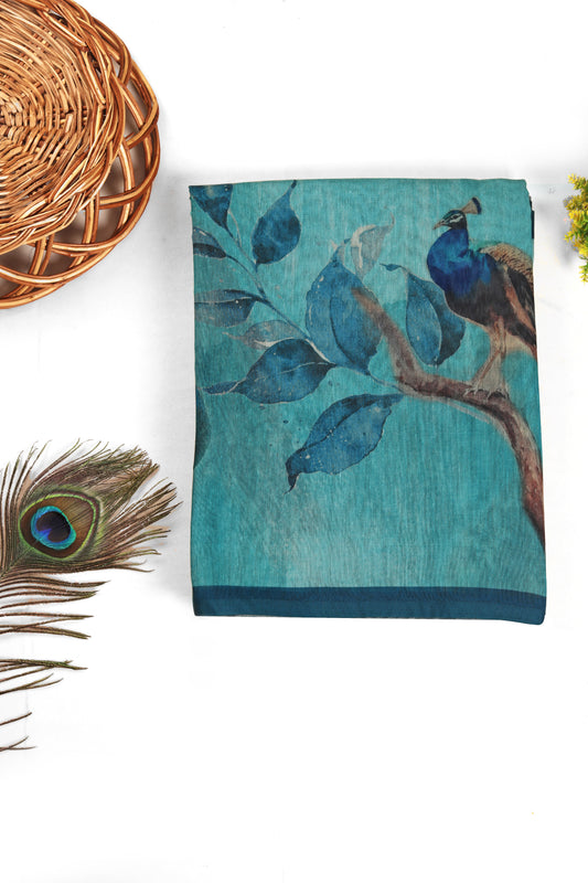 Mor Bansi Blue Printed Saree - Yuvani