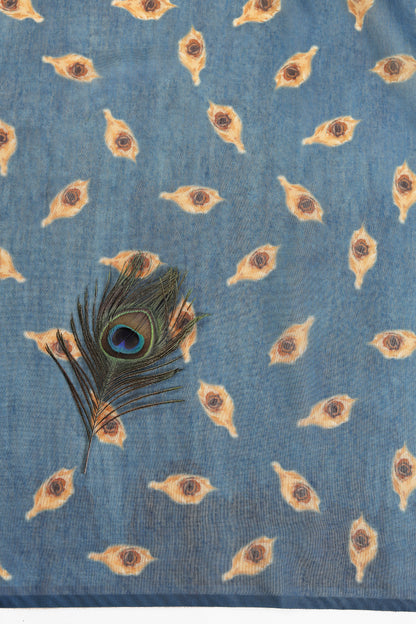 Mor Bansi Blue Printed Saree - Yuvani