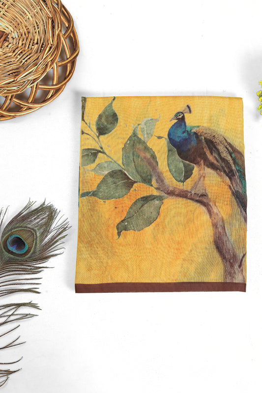 Mor Bansi Yellow Printed Saree - Yuvani