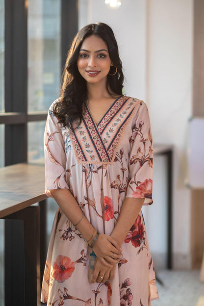 Neutral Floral Dress Set - Yuvani