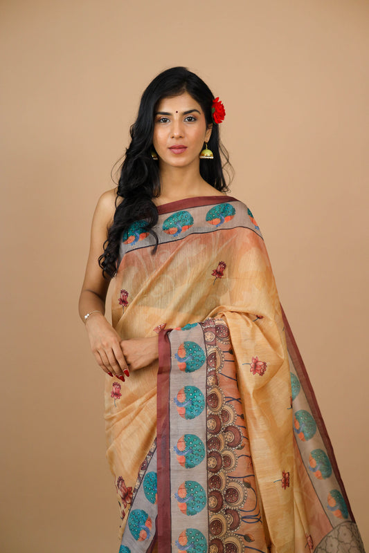 Pichwai Print Mustard Color Saree - Yuvani