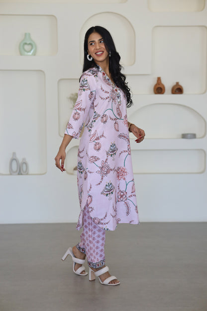 Pink Floral Printed Kurti Set - Yuvani