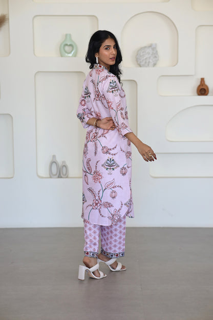 Pink Floral Printed Kurti Set - Yuvani
