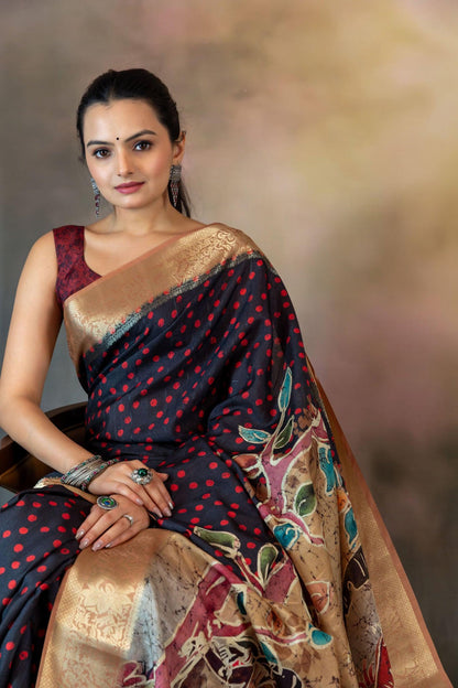 Red Polka Dots Jacquard Saree - Yuvani