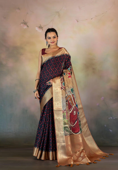 Red Polka Dots Jacquard Saree - Yuvani