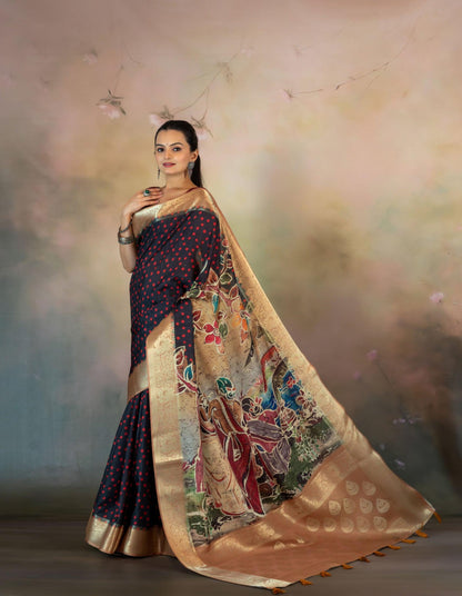 Red Polka Dots Jacquard Saree - Yuvani