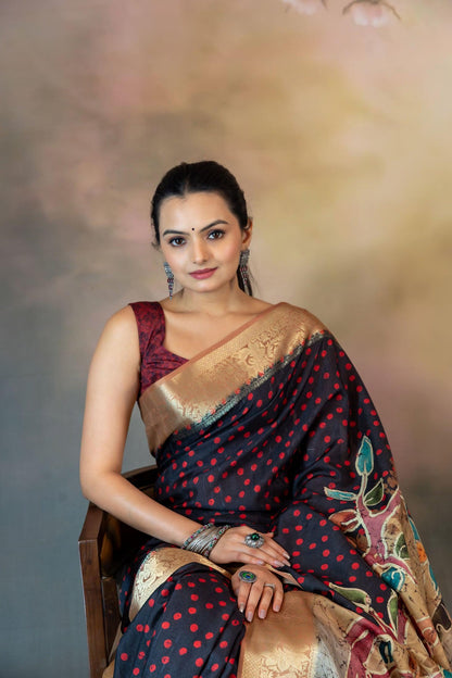 Red Polka Dots Jacquard Saree - Yuvani