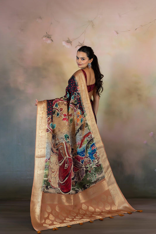 Red Polka Dots Jacquard Saree - Yuvani