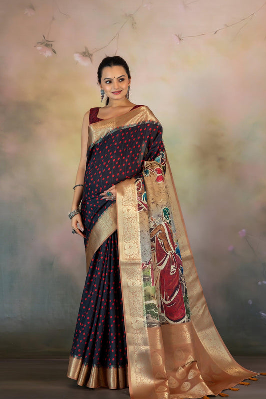 Red Polka Dots Jacquard Saree - Yuvani