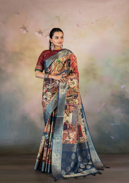 Rich Block Print Jacquard Saree - Yuvani