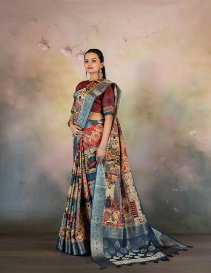 Rich Block Print Jacquard Saree - Yuvani