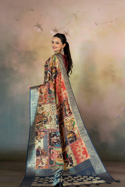 Rich Block Print Jacquard Saree - Yuvani