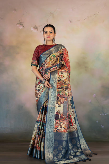 Rich Block Print Jacquard Saree - Yuvani