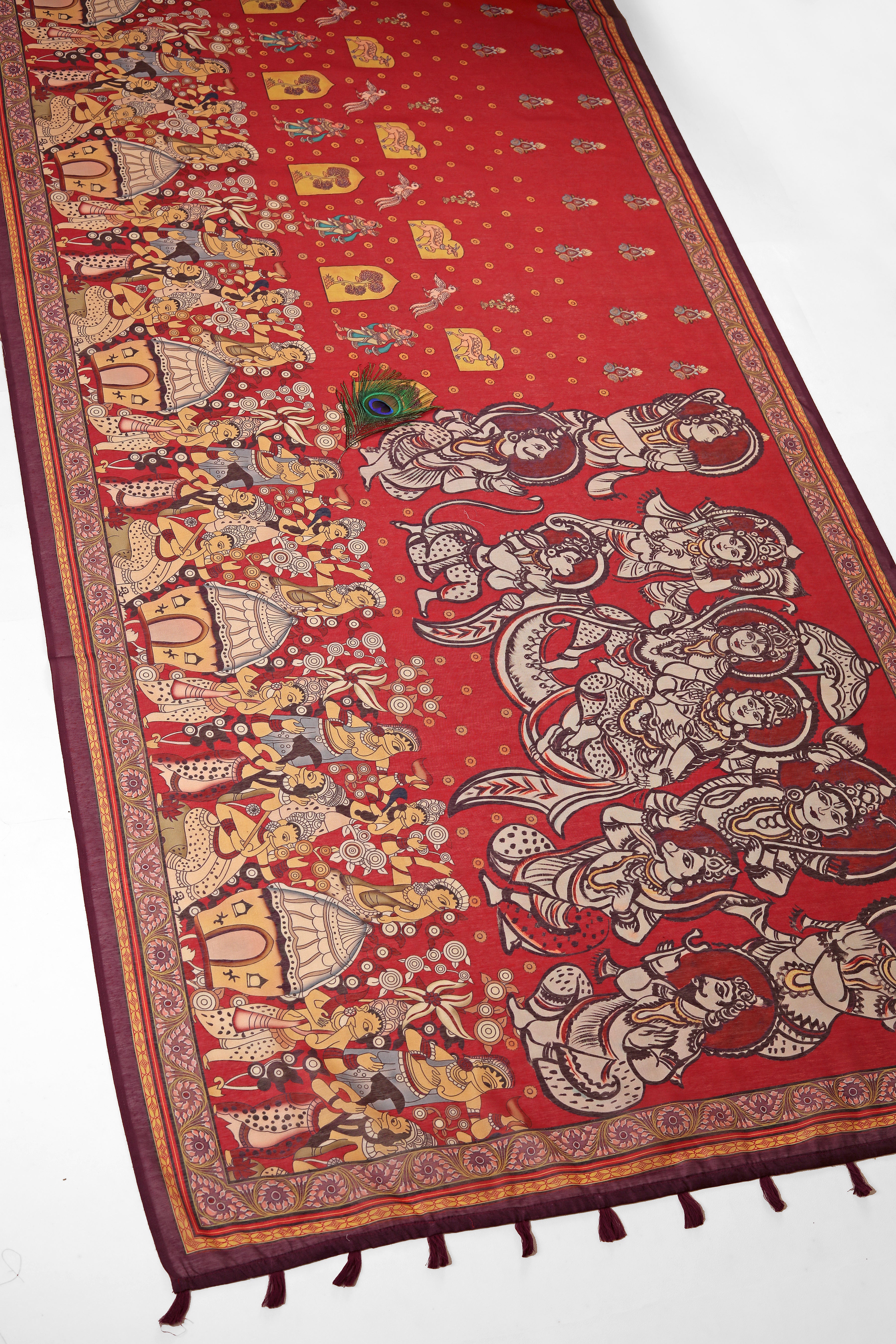 Shakti-Roop Chanderi Saree – Divine Red Goddess Print Saree