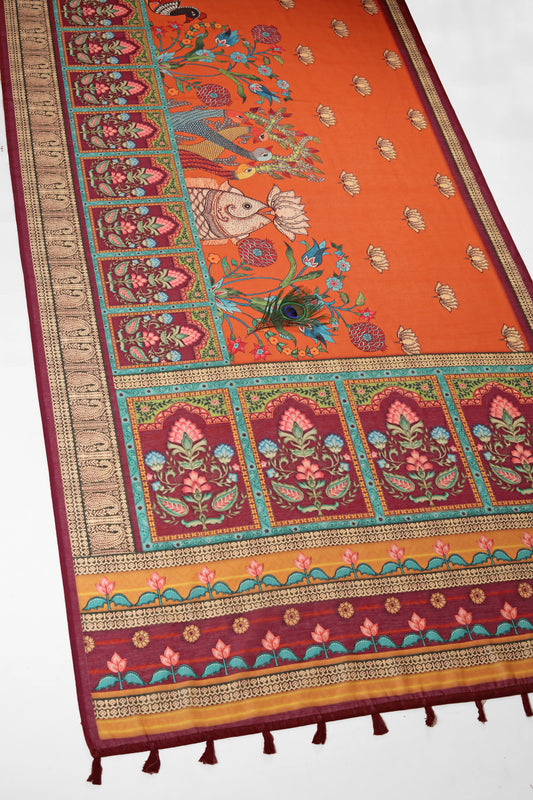 Surya Kesari Chanderi Saree - Yuvani