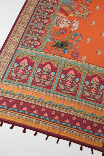 Surya Kesari Chanderi Saree - Yuvani