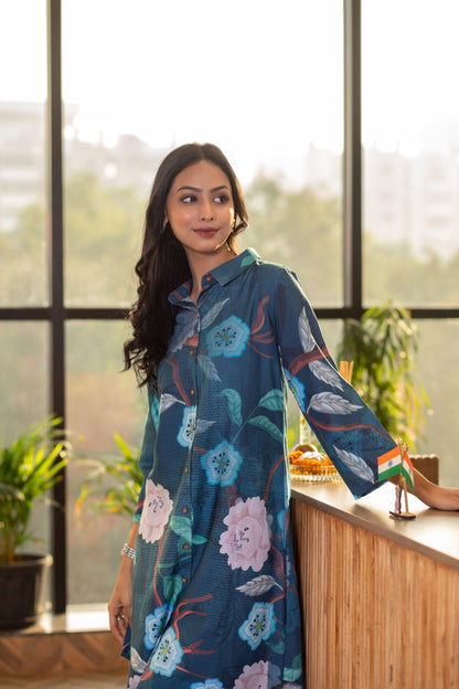 Dark Teal Long Shirt Coord Set - Yuvani