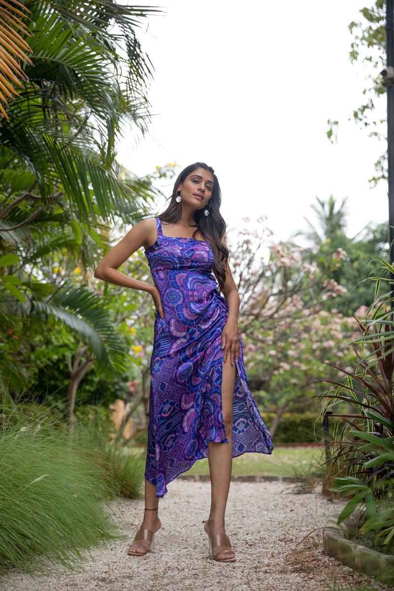 Neon Nova Cocktail Long Purple Dress - Yuvani