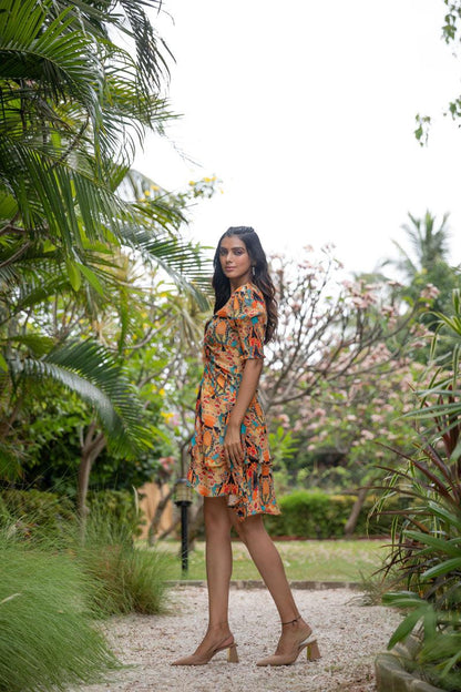 Artistic Angle Short Orange Dress - Yuvani