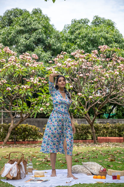 Serene Spring Sky Blue Corset Dress - Yuvani