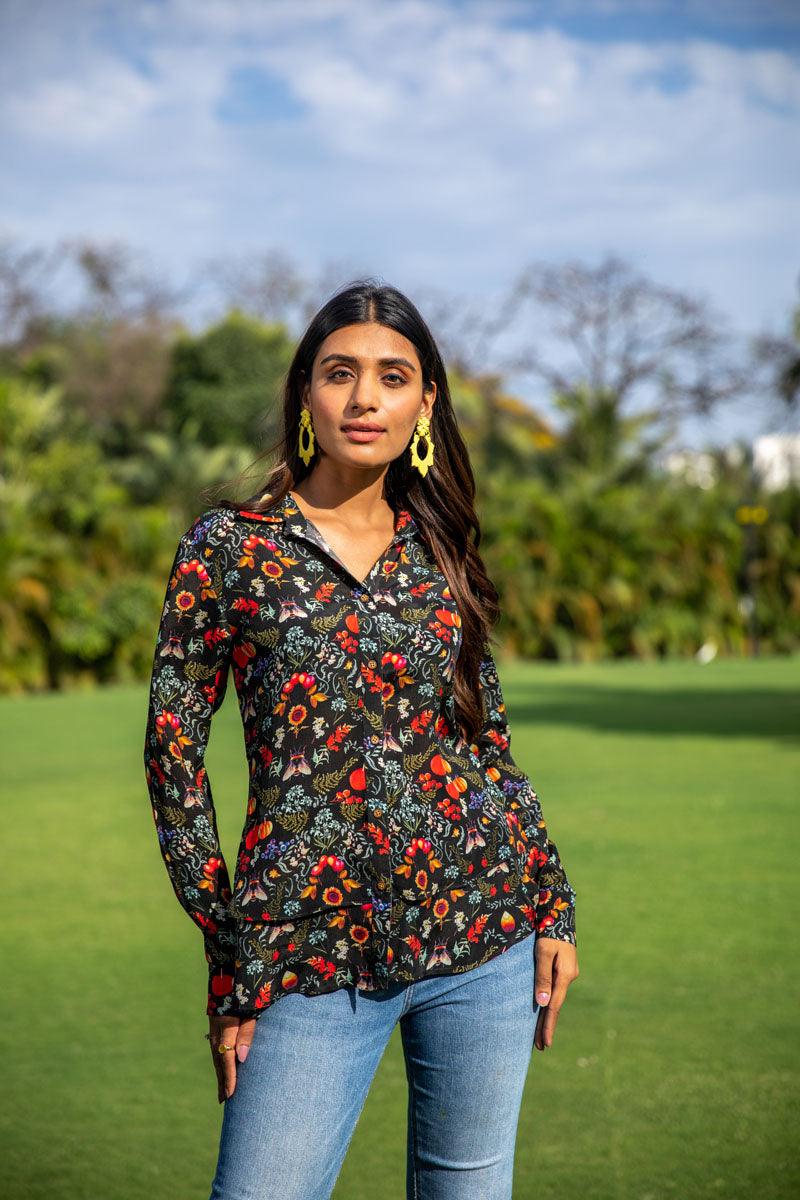 Artistic Angle Dress Black Printed Shirt