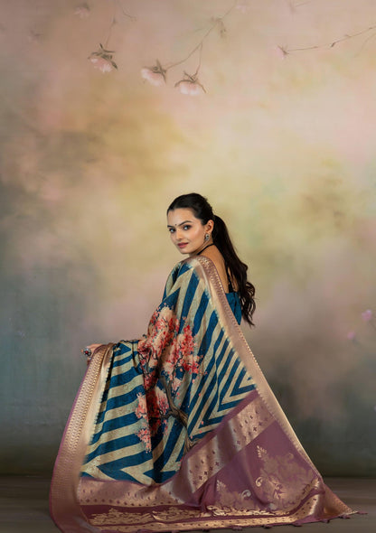 Cherry Blossom Tree Print JacquardSaree - Yuvani