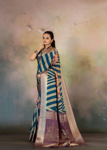 Cherry Blossom Tree Print JacquardSaree - Yuvani