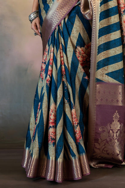 Cherry Blossom Tree Print JacquardSaree - Yuvani