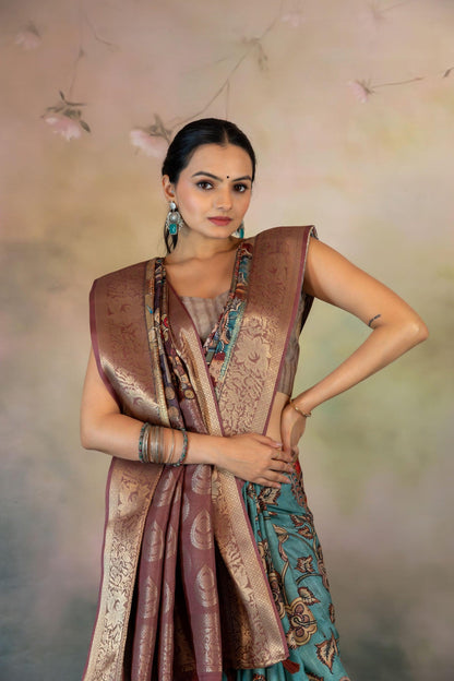 Dual Tone Figure & Kalamkari Jacquard Saree - Yuvani
