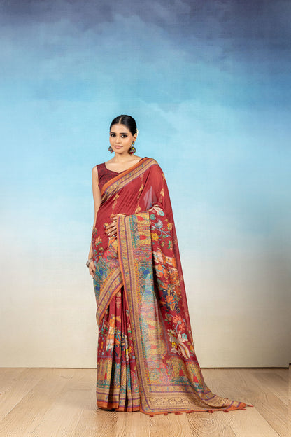 Rajwadi Maroon Soft Slub Saree