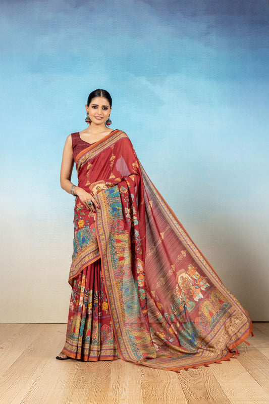 Rajwadi Maroon Soft Slub Saree