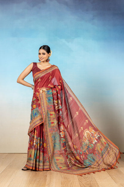 Rajwadi Maroon Soft Slub Saree
