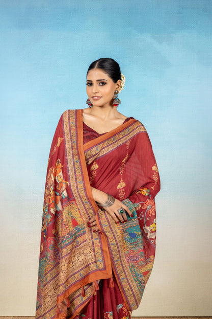 Rajwadi Maroon Soft Slub Saree