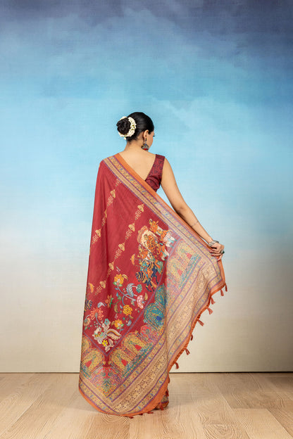 Rajwadi Maroon Soft Slub Saree