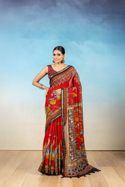 Chitrangi Red Kalamkari Saree