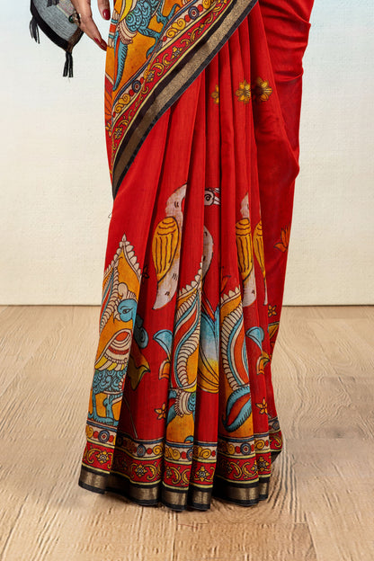 Chitrangi Red Kalamkari Saree