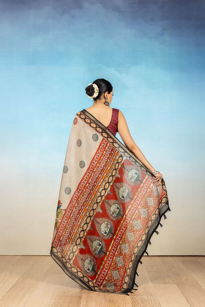 Chitra Beige Kalamkari Saree