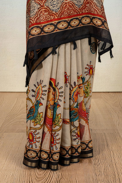 Chitra Beige Kalamkari Saree