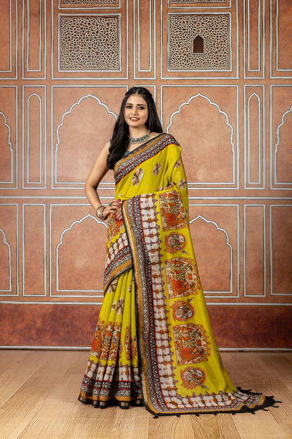 Rangoli Lemon Kalamkari Saree