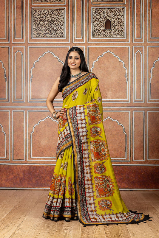 Rangoli Lemon Kalamkari Saree