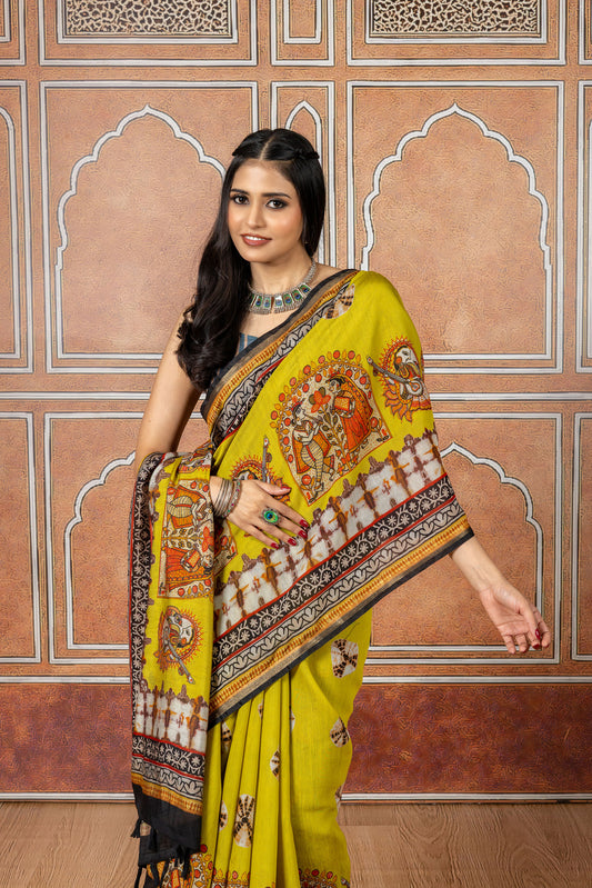 Rangoli Lemon Kalamkari Saree