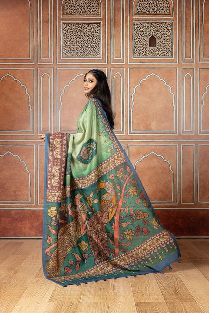 Peacock Sage Green Soft Slub Saree