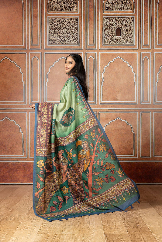 Peacock Sage Green Soft Slub Saree