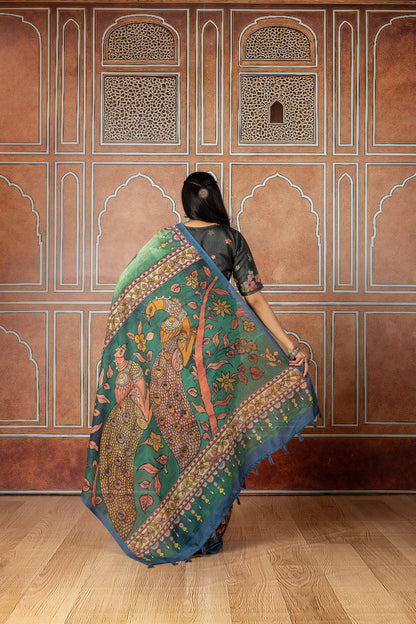 Peacock Sage Green Soft Slub Saree